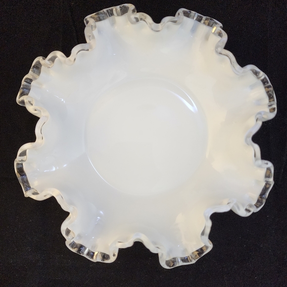Vtg Milk Glass Silver Crest Ruffle Crimped Candy Nut Dish - Picture 5 of 11
